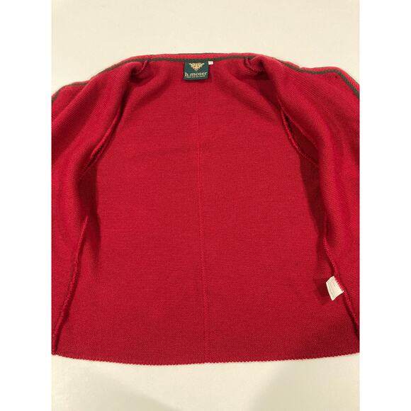H. Moser Button Cardigan Red Green Embroidery Trim Wool 14 - Picture 6 of 9